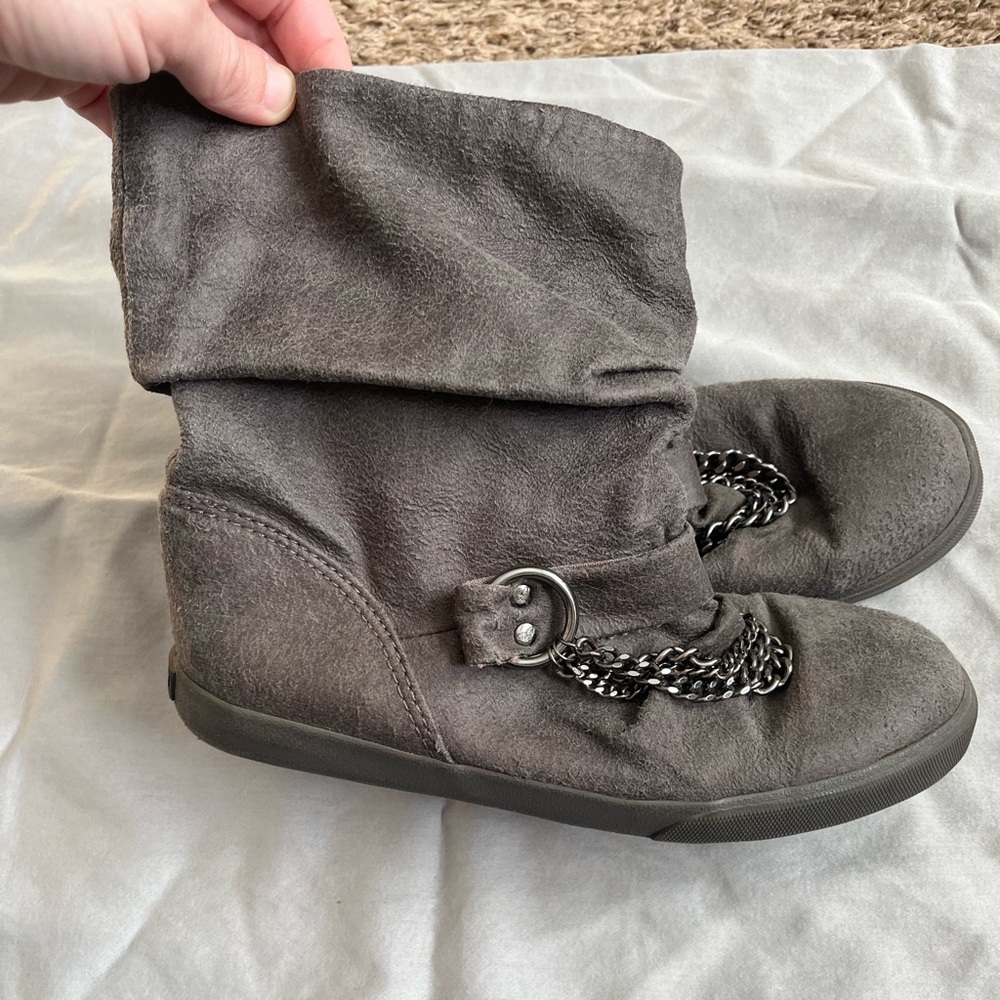 Roxy Charcoal Ankle Boots with Chain Accent